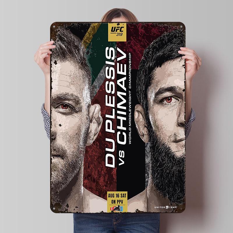 

319 Du Plessis Vs Chimaev Printed Poster Customized Wall Art Retro Vintage Metal Tin Signs for Home Decoration Aesthetic House 20x30cm（7.8x11.8inch）