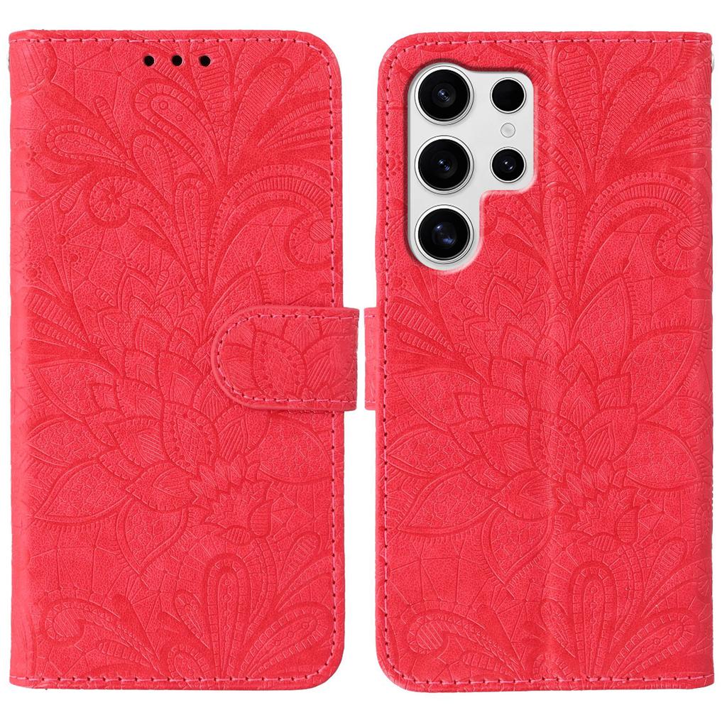 For Samsung Galaxy S24 Ultra Case Lace Flowers PU Leather Flip Wallet Phone Cover