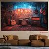 2D Retro Rock Band Instrument Bar Pub Blue Red Lighting Photography Background Cloth