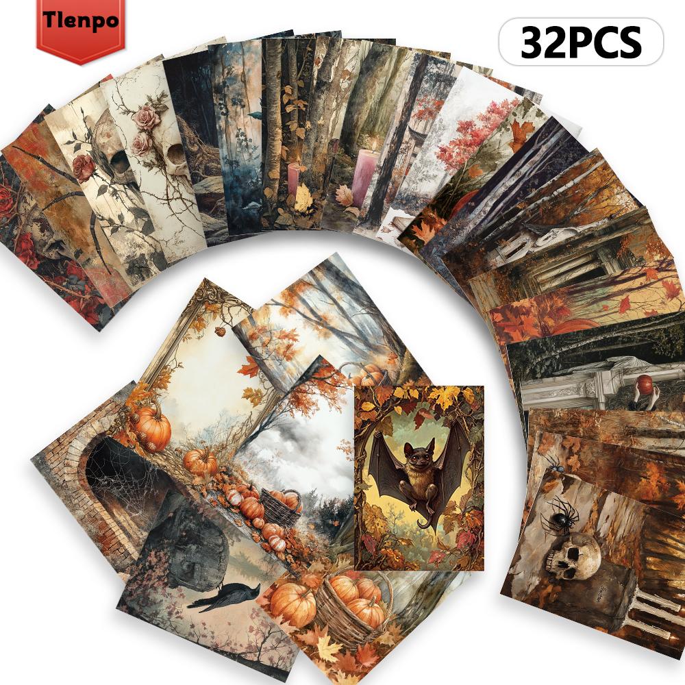 32pcs, Vintage Autumn Harvest Postcard, Halloween, Birthday/Anniversary Gift, Collectible, Suitable for Gifting, Mailable.