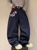American retro heavy industry plum blossom embroidery loose denim spring and summer high street design straight mopping jeans
