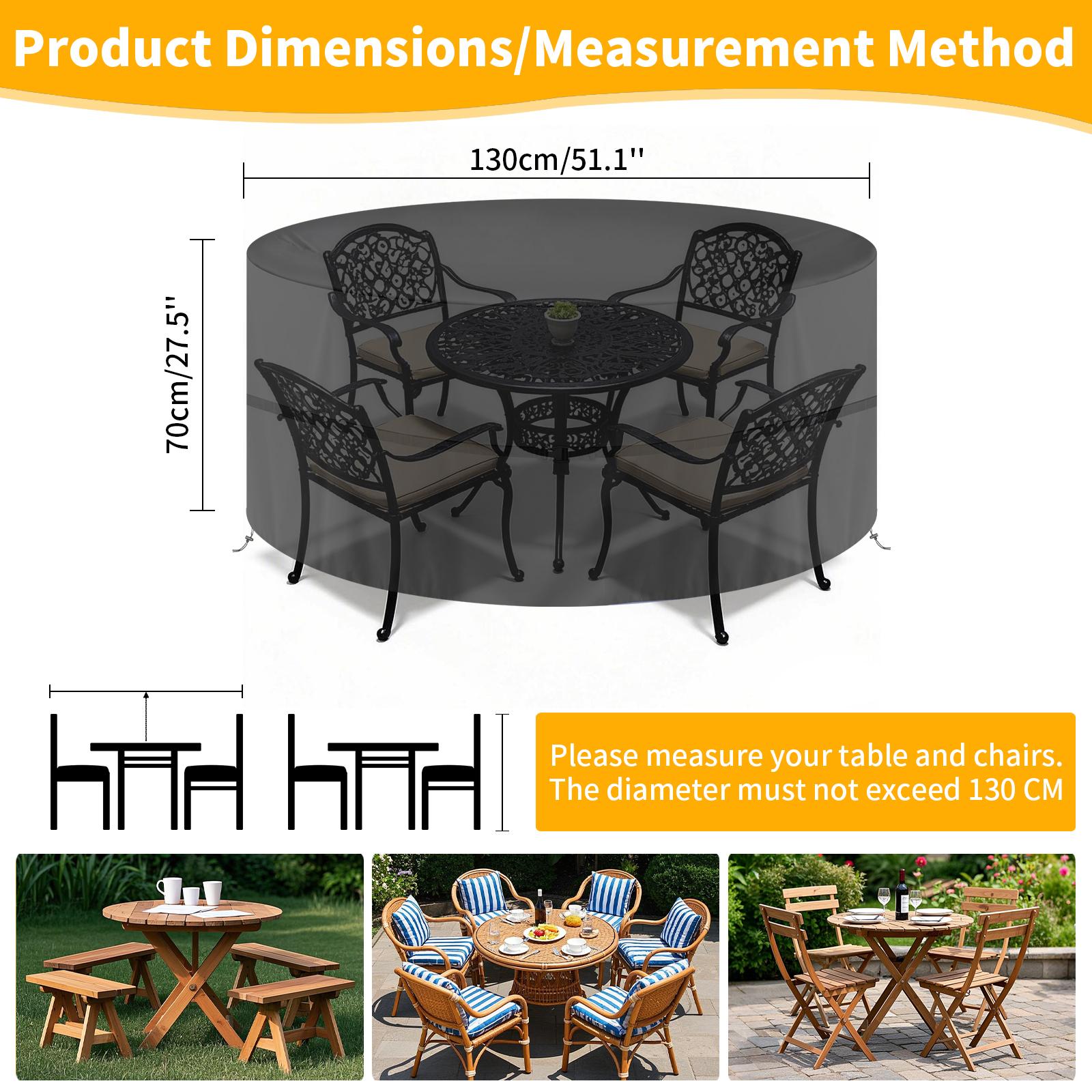 

130-230cm Round Furniture Cover Outdoor 210D Waterproof Weatherproof Anti-UV Tear-Resistant Oxford Fabric Table Chairs Covers