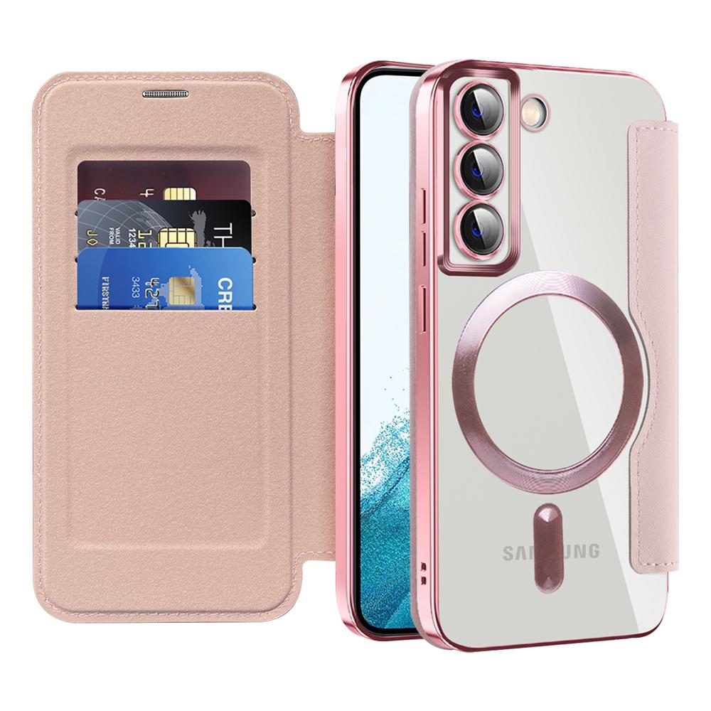 Card Holder Phone Case for Samsung Galaxy S22 5G Compatible with MagSafe Leather+TPU RFID Blocking Phone Cover