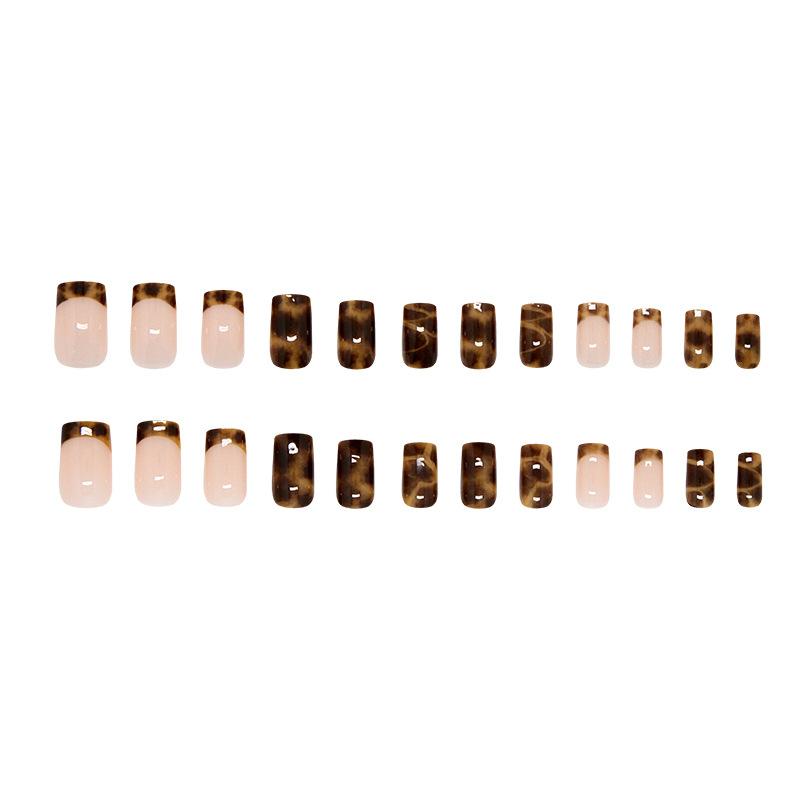 Brun smetad fransk blekande retro avtagbar manikyr 24 stycken press-on-naglar