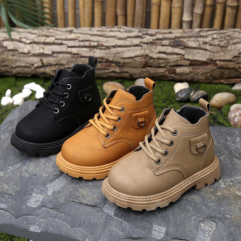 2025 autumn and winter new children's soft-soled Martin boots trendy small yellow boots men's and women's medium and children's side zipper leather bo