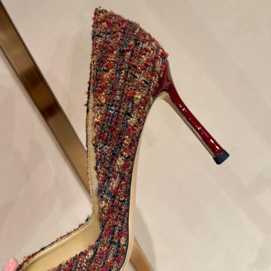 Xiaoxiangfeng high heels women's 2025 early spring color matching pointed tip thin heel not tired feet shallow mouth single shoes versatile women's s