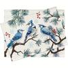 4pcs Winter Blue Jay Placemats  Bluebird & Pine Branch Design with Red Berries, Machine Washable Linen-Style Holiday Table Decor