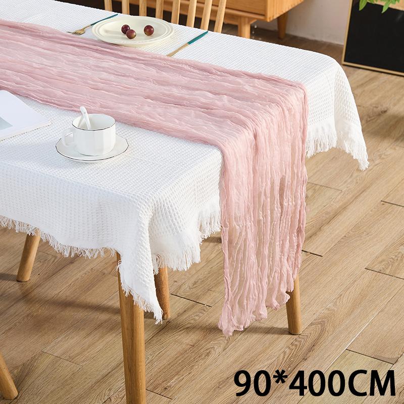 Cheesecloth Table Runner Gauze Tablecloth Semi-Sheer Crinkle Table Cover Boho-style table runner 180*90/90*340cm