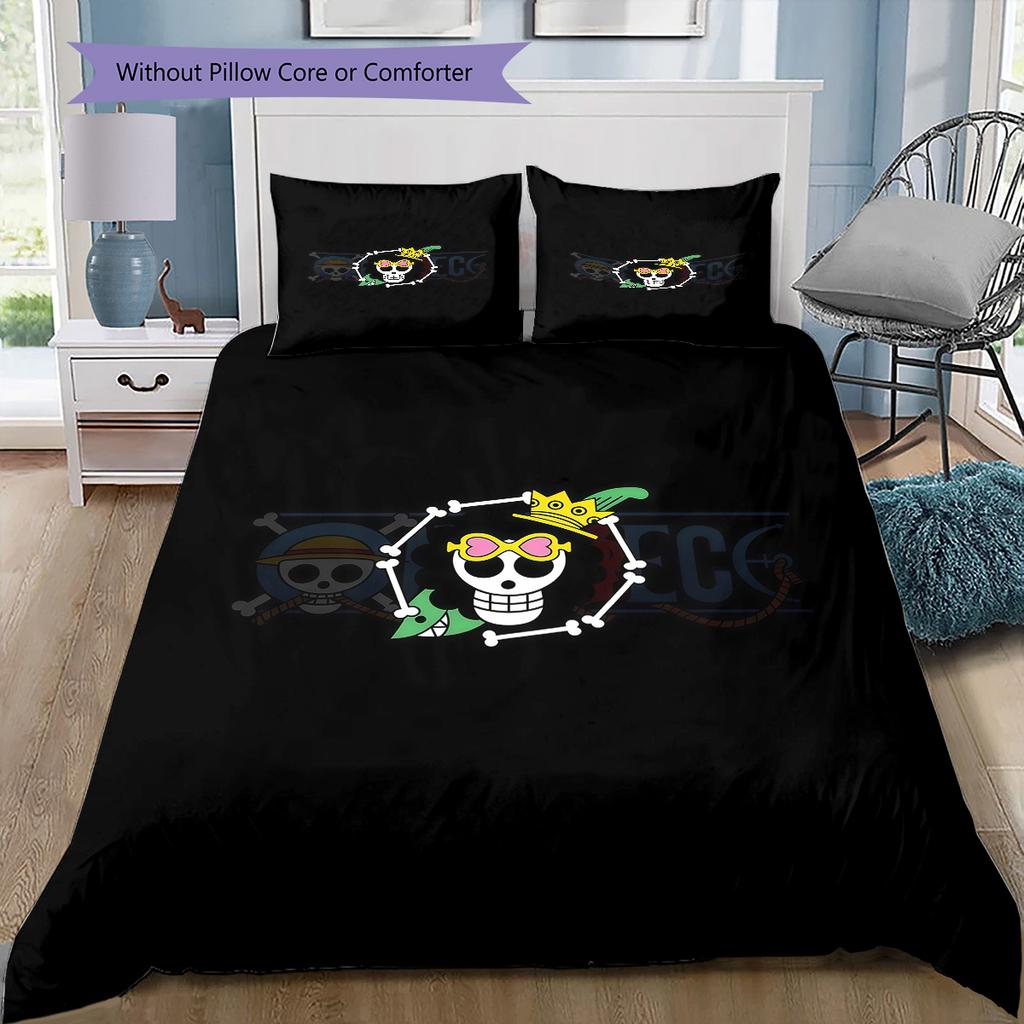 One Piece Logo Pattern Bedding Quilt Set Quilt Cover Pillowcase Home Birthday Gift(1 * Duvet Cover + 2 * Pillowcase, Without Core)