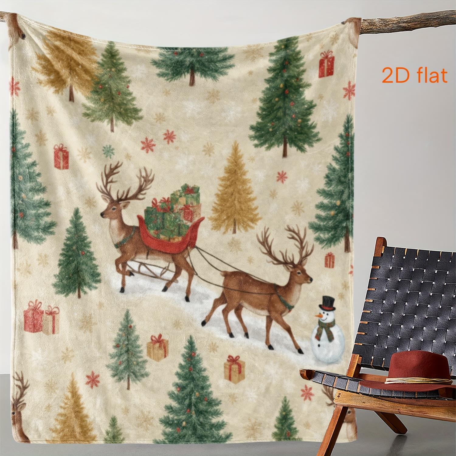 1pc Sdoo Christmas Reindeer Sleigh Throw Blanket - Soft Flannel Plush All-Season Cozy Blanket with Vintage Winter Scene,Reindee 130x150cm51x59in