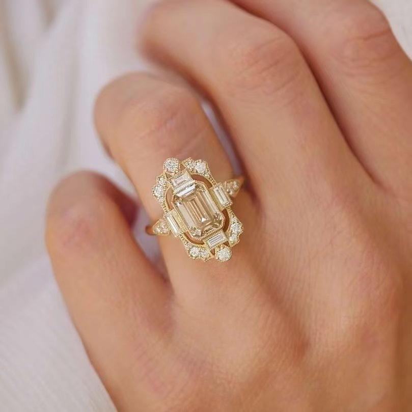 Trendy Zircon Champagne Diamond Ring - Classic Style for Women