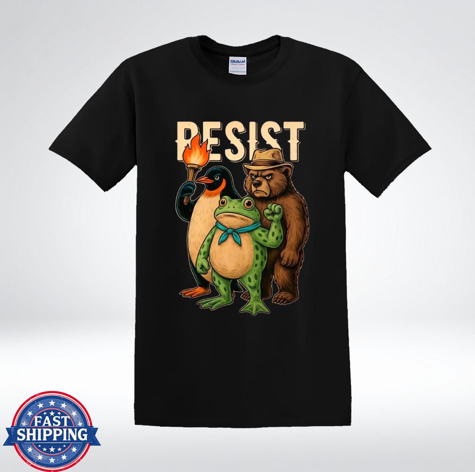 Frog Bear Penguin Resist Movement Funny Political Art T-Shirt L