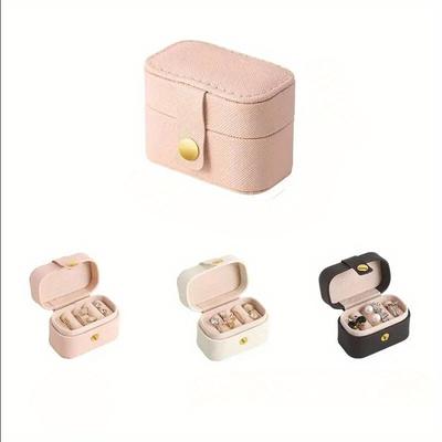 Women Ring Earrings Boxes Single Layer Storage for Ladies Travel Classic Black Pure Fashion Pink