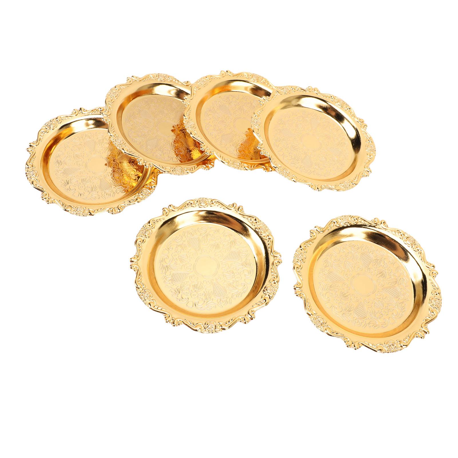 

6 шт. Тарелка для закусок Металл Ручная резьба Декоративная 9 см Золотая тарелка для вечеринки