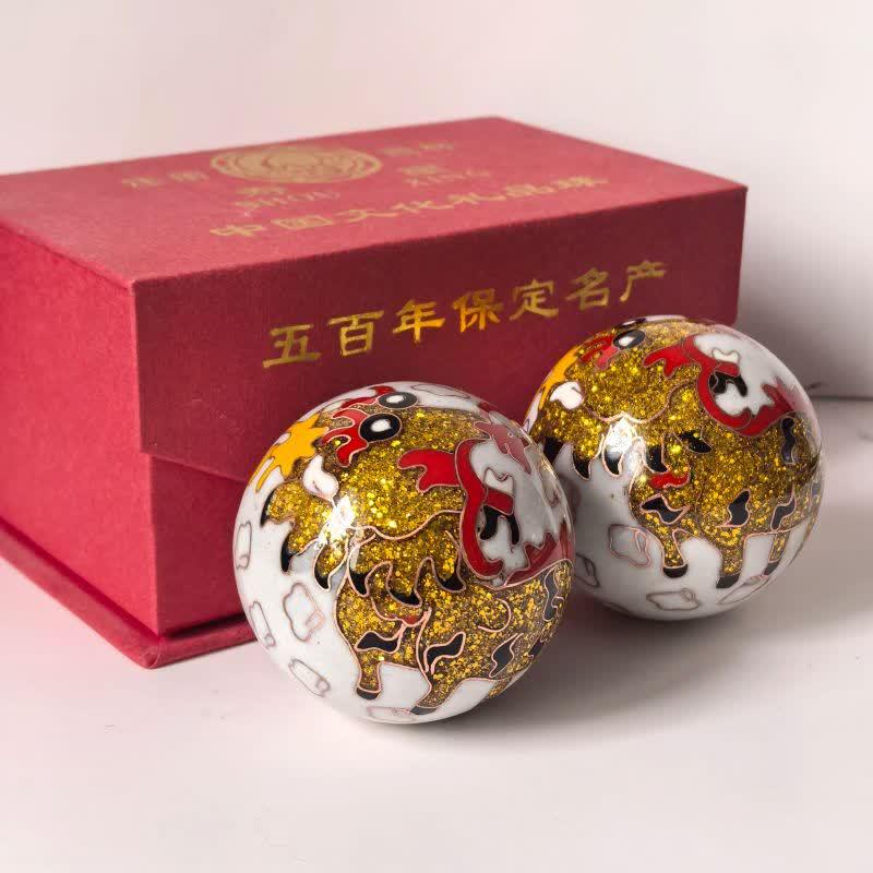 Baoding Health Balls - Solid Wood, Blue Dragon & Phoenix