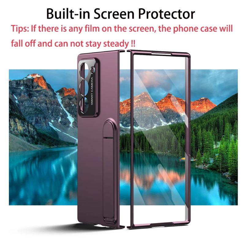 Luxury Matte with Kickstand Holder Phone Case for Samsung Galaxy Fold Z 7 6 5 4 3 Built in Screen Protect Back Shockproof Cover