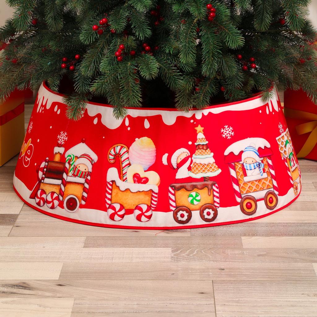 3D Round Plush Christmas Tree Skirt - Decorative Tree Base Cover Festive Christmas Scene Fence Ideal for Holiday Decorations