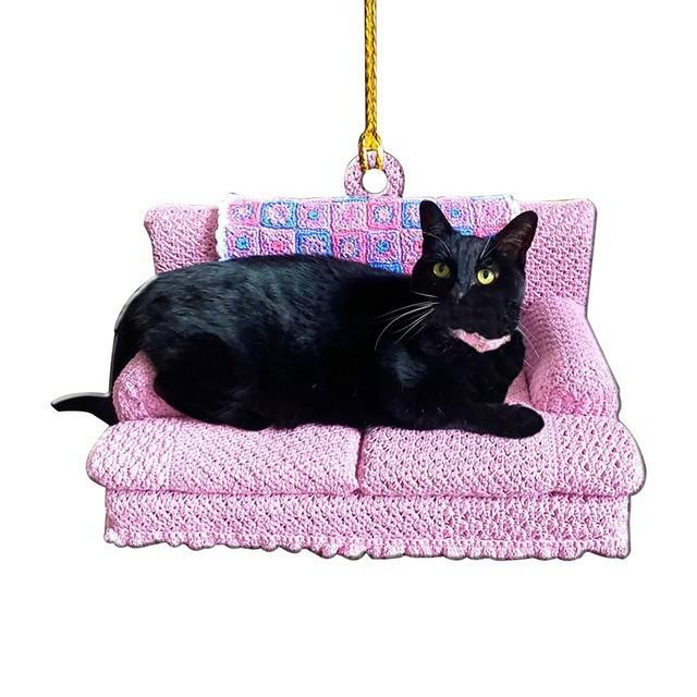 Acrylic Adorable Christmas Cat Sofa Hanging Accessory For Car Rearview Mirror