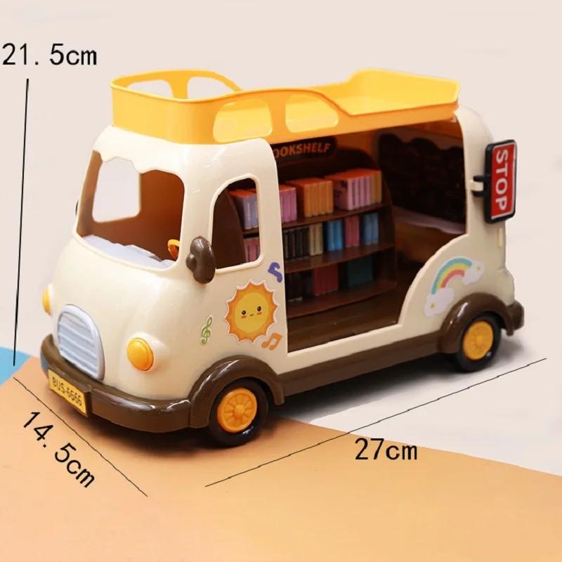 New Forest Animal Outdoor Station Wagon School Bus Set DIY Simulation Furniture Girl Play House Toys Kid Birthday Gift