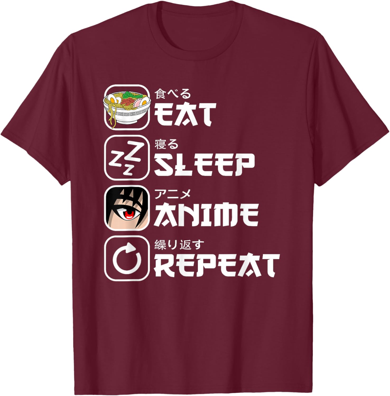 Eat Sleep Anime Repeat Graphic Tee Men Short Sleeve Casual Cotton T-Shirt S