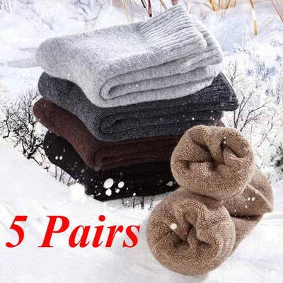5 Pairs Winter Thicker Warm Men’s Sock Wool Male  Socks Super Solid Socks  Wool Socks Against Cold Snow Terry  Sports Socks