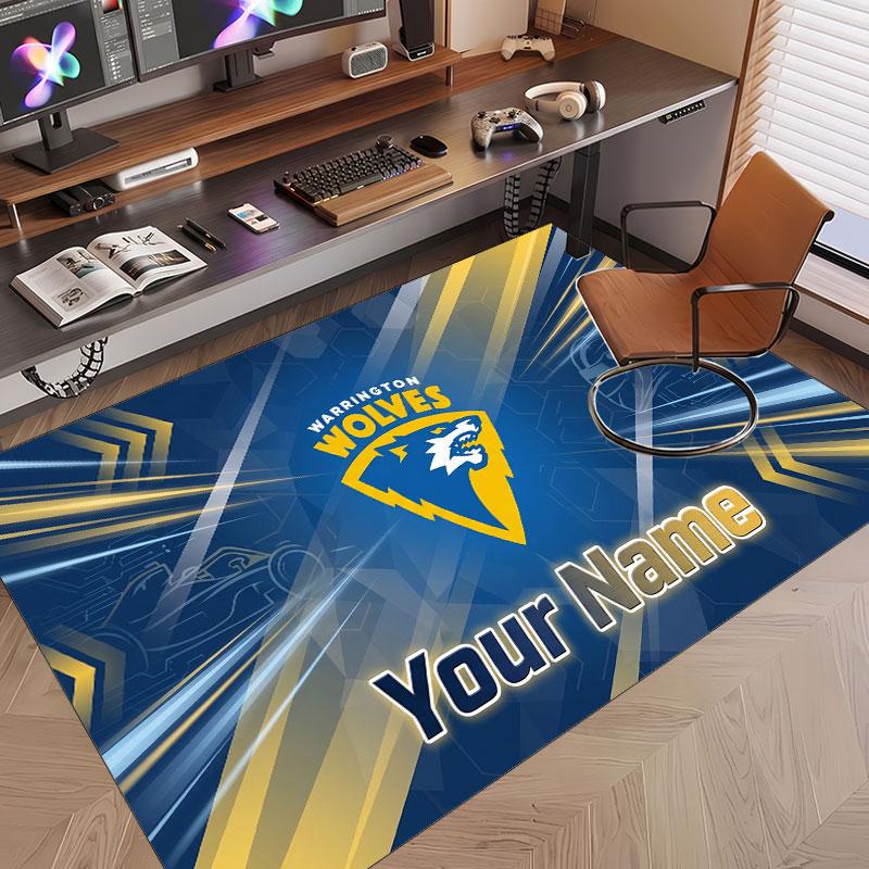 Custom Rug Warrington Wolves Pattern Print Name Text Soft Non‑Slip Floor Carpet for Home Indoor Decoration