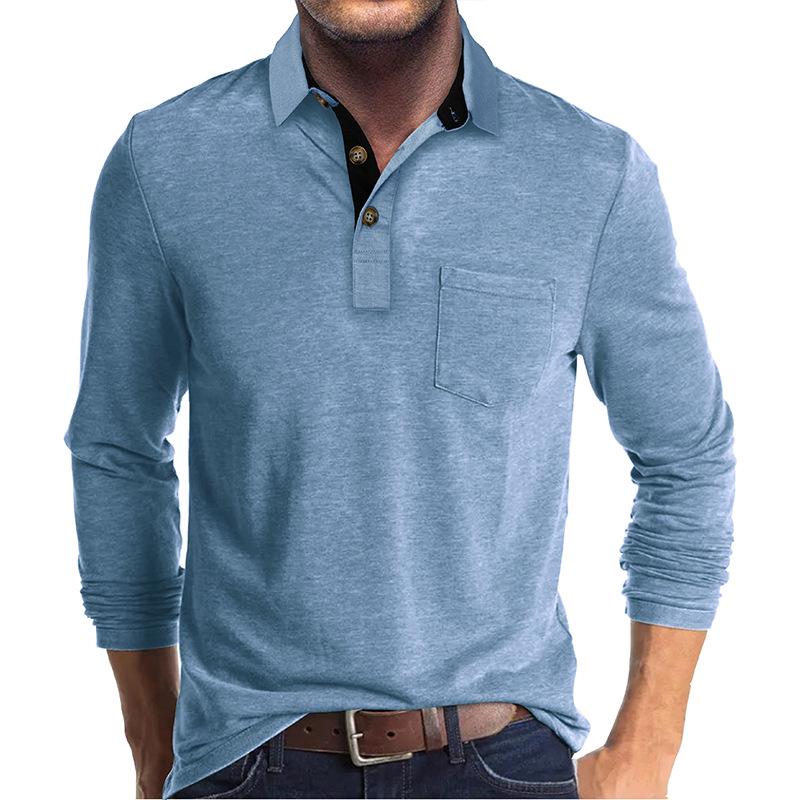 Men's European & American Long Sleeve Polo Shirt - Turn-Down Collar, Autumn/Winter Base Layer