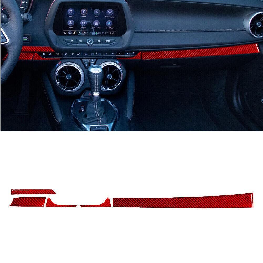 5Pcs Red Carbon Fiber Interior Dashboard Cover Trim For Chevrolet Camaro 2016-22