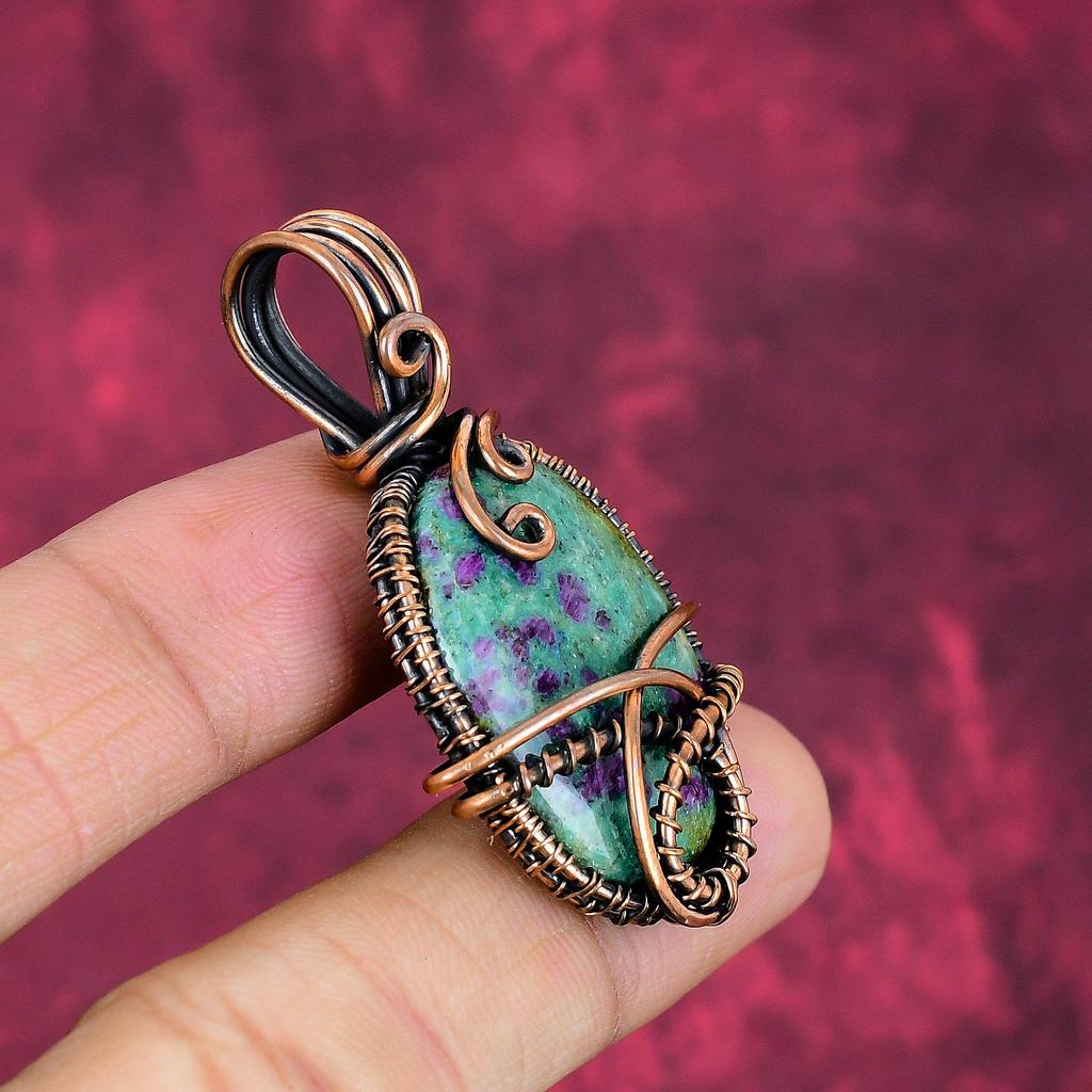 Ruby Fuchsite Pendant Copper Wire Wrapped Pendant Real Gemstone Handmade Jewelry