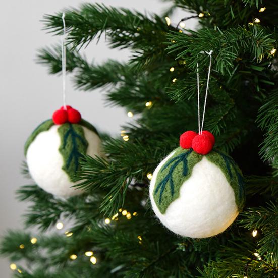 Wool Ball Christmas Ornament Handmade Felt Balls Christmas Tree Hanging Ornaments for Vintage Xmas Holiday Farmhouse Party Decor