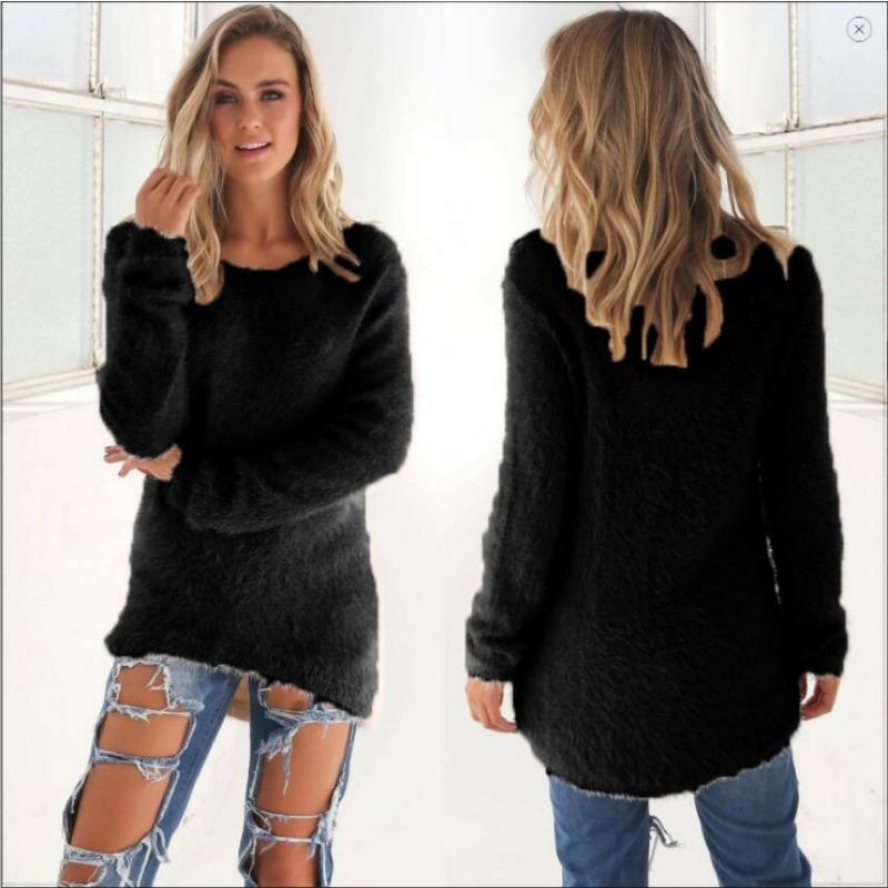 JKASHDK Women's Fashion Casual Fall Winter Solid Color Print Long Sleeve O-Neck Sweaters