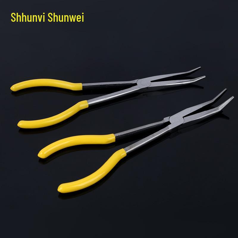 Shunwei 11-inch Bent Nose Pliers: 45# Steel, Multi-spec, Plastic-Coated Handle