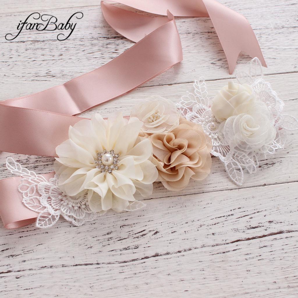 Women's Fashion Flower Wedding Sash Belt PU and Plastic Material for Brides and Girls