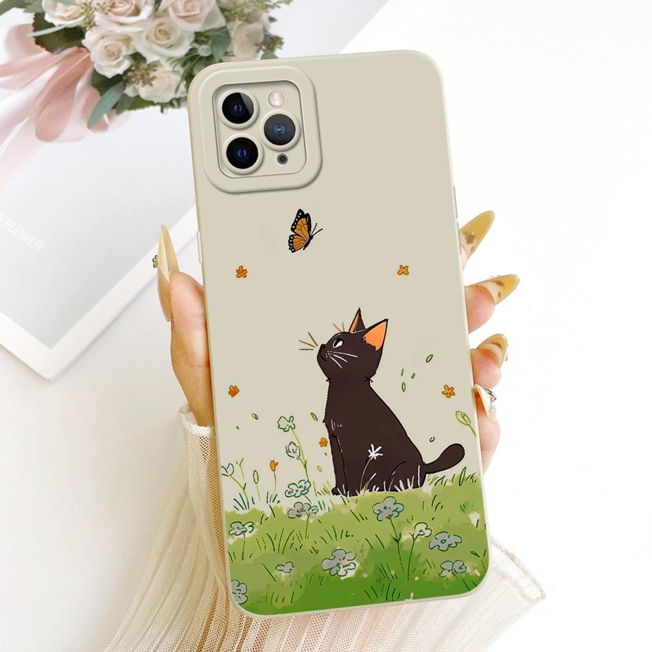 For iPhone 11 Pro Max Cute Cat Flower Cartoon Phone Case For iPhone11 11Pro 11ProMax Shockproof Soft Silicone Covers Bumpers