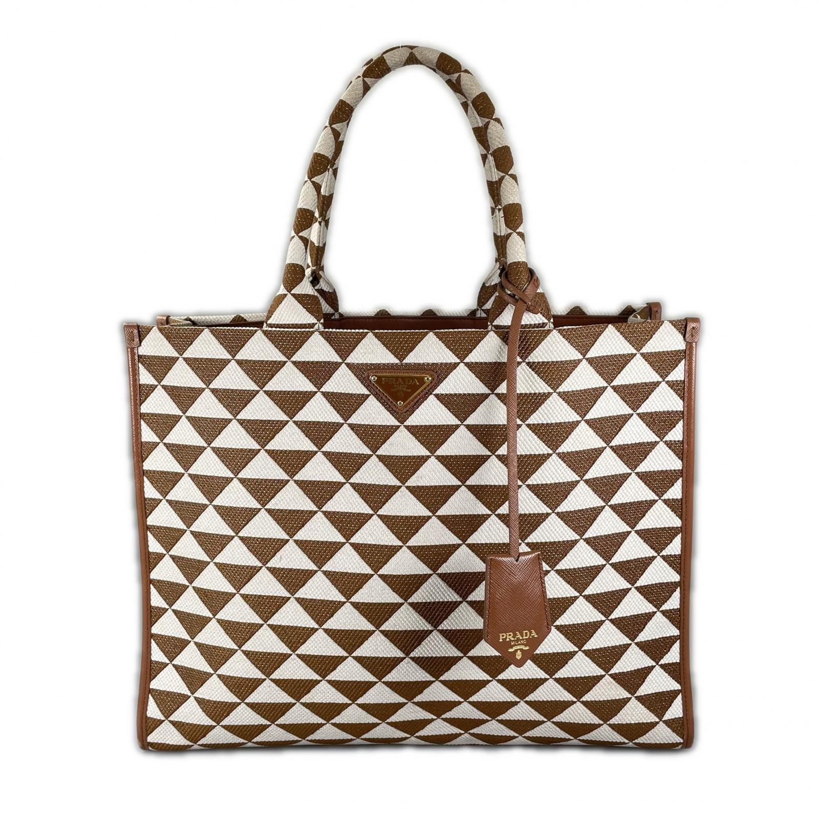 

PRADA Symbol Embroidery Fabric Tote Bag Brown Women used