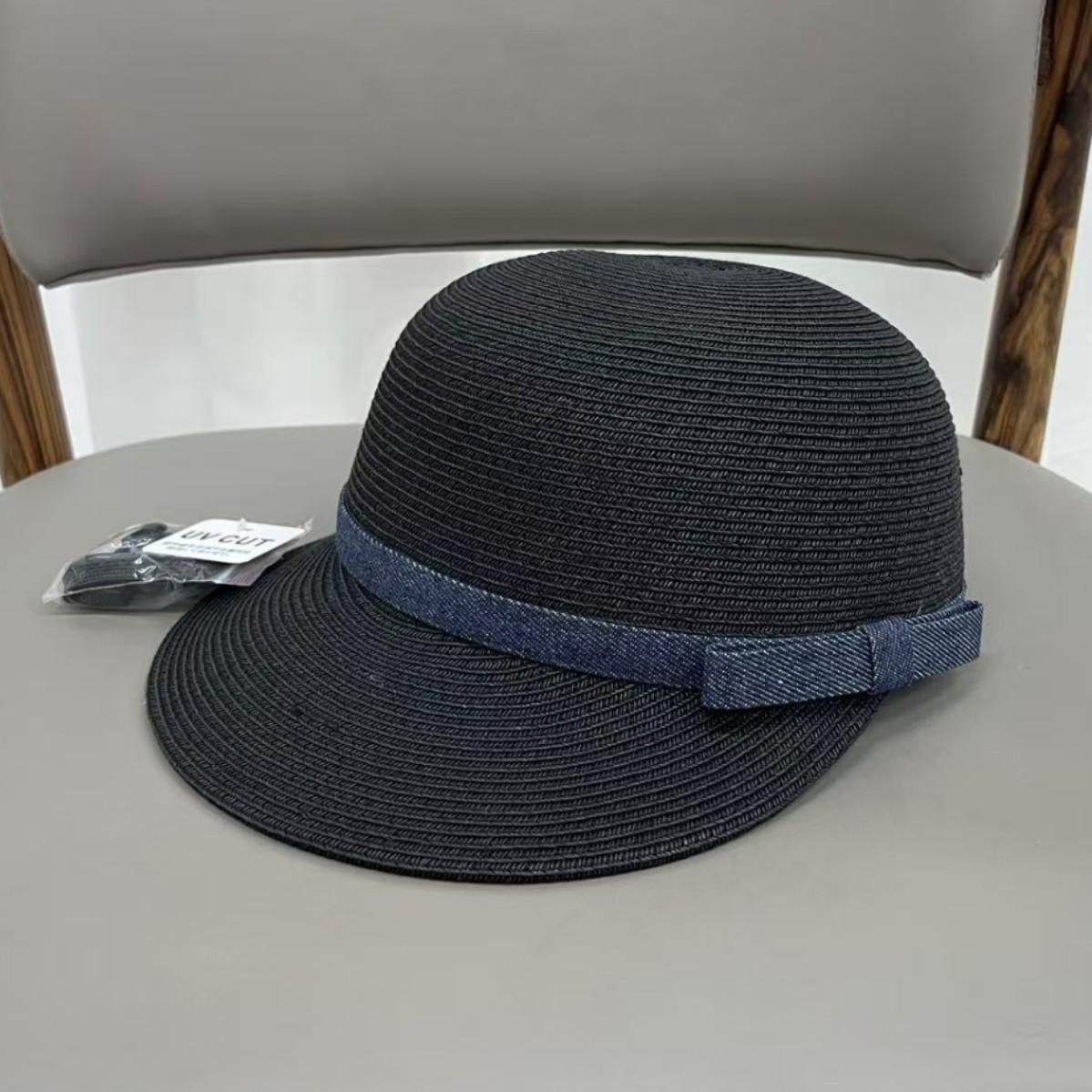 

Hat Women s Summer Fine Straw Cap Wide Brim Irregular Brim Hepburn Versatile Sunshade Sun Protection Equestrian Cap M（55-58cm） чорний