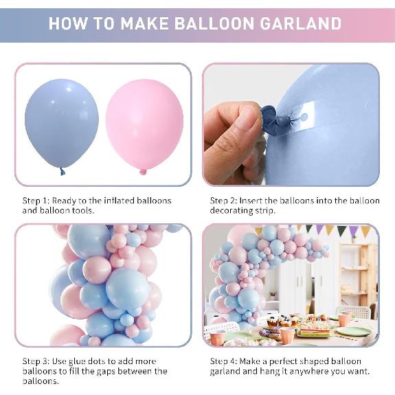 Pink and Blue Balloon Arch Kit, 100pcs Light Blue Macaron Pink Balloon Garland Kit for Gender Reveal, Different Sizes Baby Blue Pastel Pink Balloons