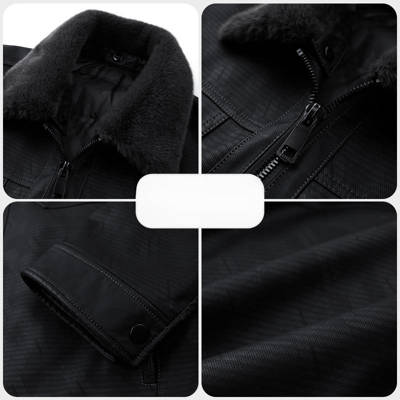 Thickened Genuine Leather Jacket for Men, Sheepskin Lapel Leather Jacket, Warm Casual Down Jacket, Fur Integrated Jacket