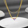 Titanium Steel Double Layer Gradient Heart Necklace with Inlaid Diamond – European and American Niche Sweet Cool Choker.