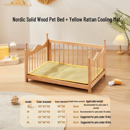 Four Seasons Removable Washable Wooden Doghouse Bed for Small to Medium Dogs