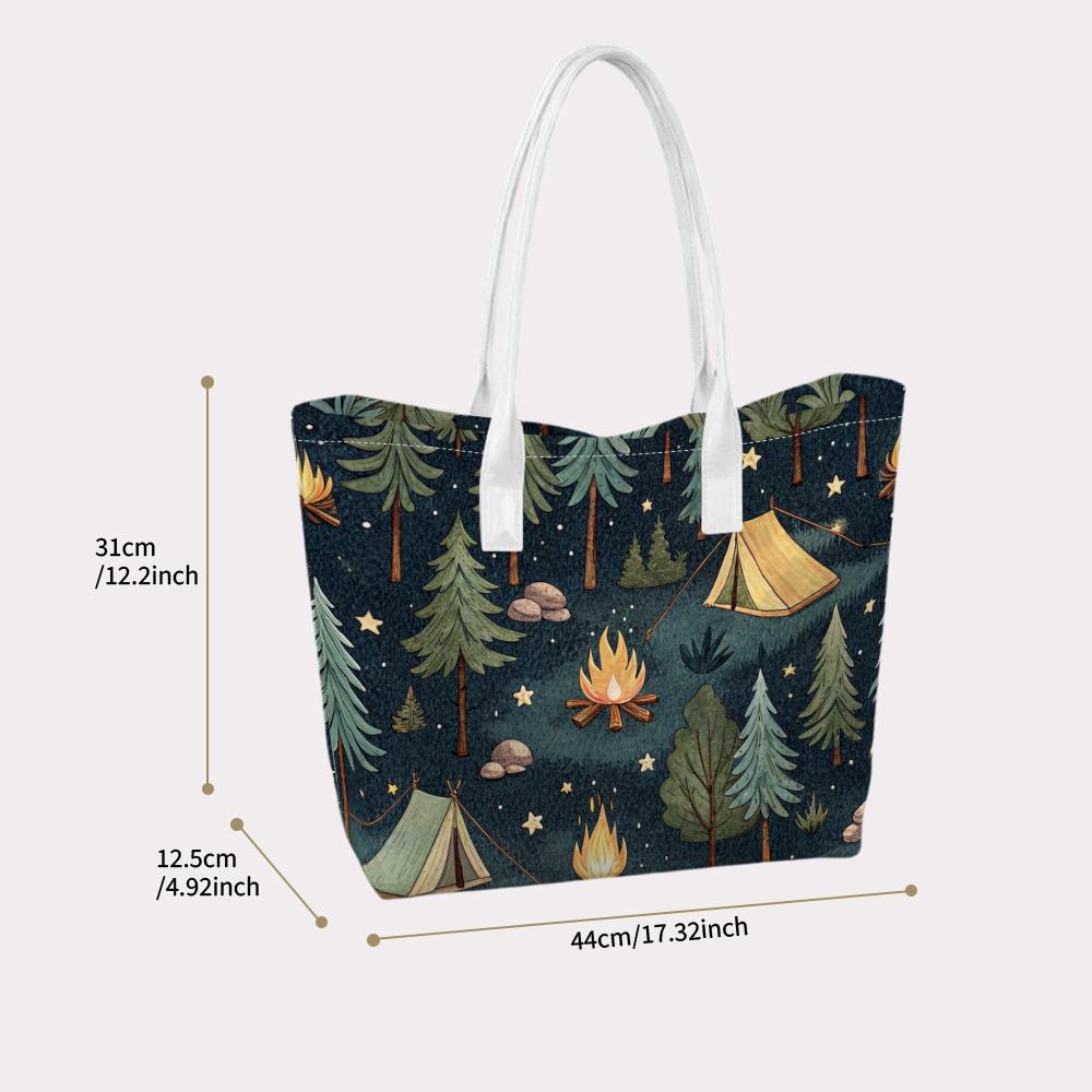 Cute Camping Pattern Portable Daily Tote Bag Lightweight Outdoor Casual Handbag For Women