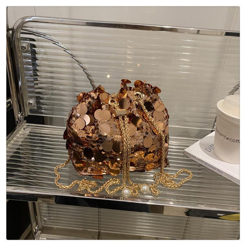 Design Fashion Sequins Women Single Shoulder Chain Bucket Bag Tassel With