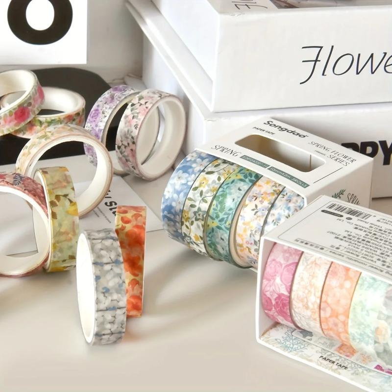 5 Rolls/set of Simple and Romantic Spring Flower Boxes and DIY Decorative Stickers Used for Daily Decorative Sticker Tape