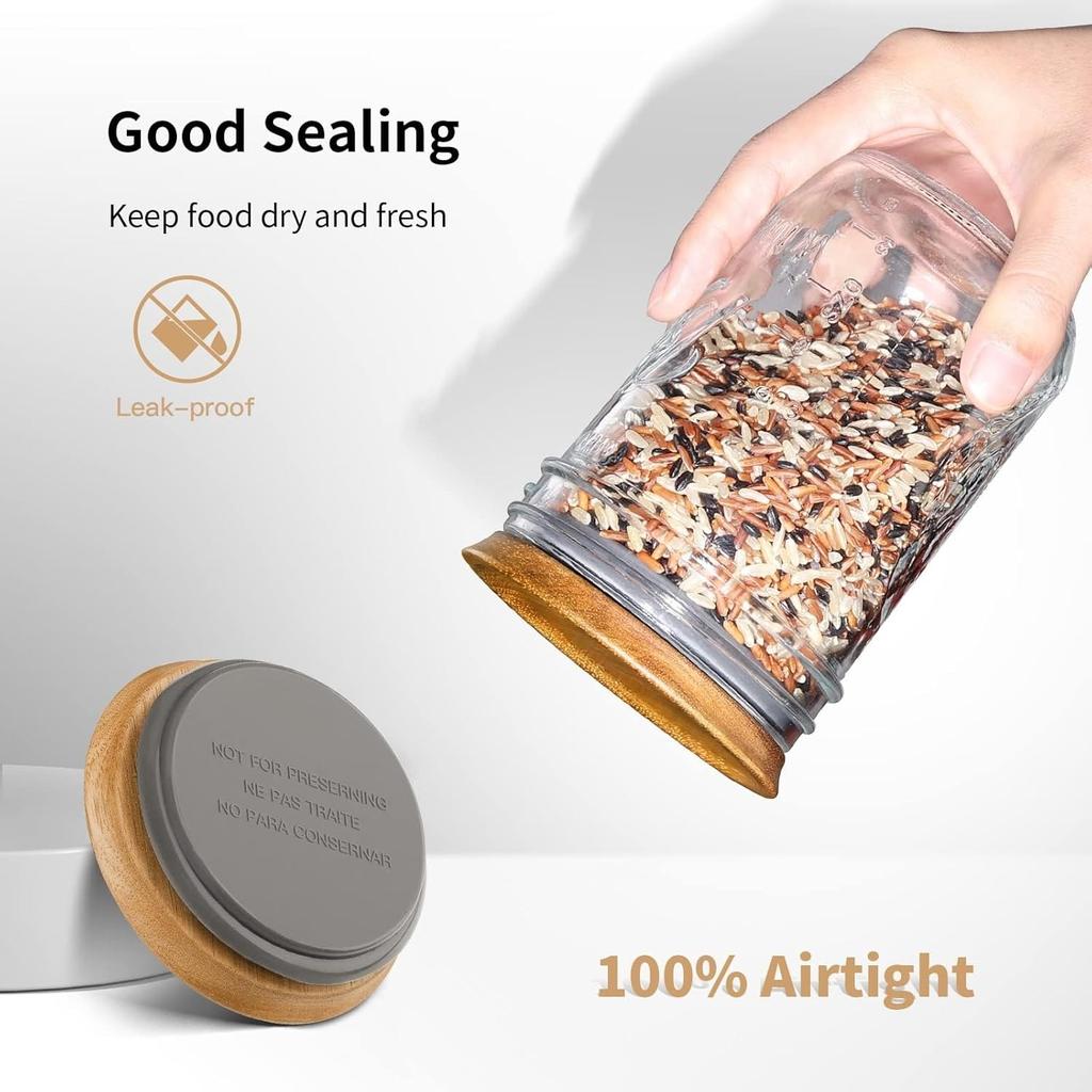 Regular Mouth and Wide Mouth Wooden Mason Jar Lids for Ball/Mason Jars, Reusable Acacia Wood Mason Jar Lids with Airtight Silicone Seal Perfect