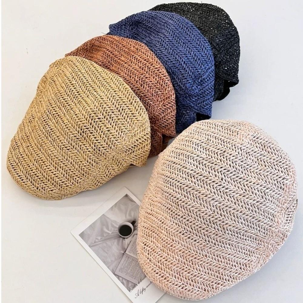 Vacation Straw Newsboy Cap Flat Painter Beret Japanese Style Straw Beret  Spring Summer