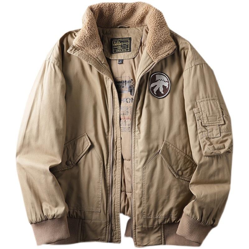 Giacca da pilota dell'Aeronautica Militare Imbottita in Cotone Invernale da Uomo con Collo in Pelliccia d'Agnello Ispessito di Velluto Giacca Imbottita in Cotone Tuta da Lavoro da Ponte Uomo