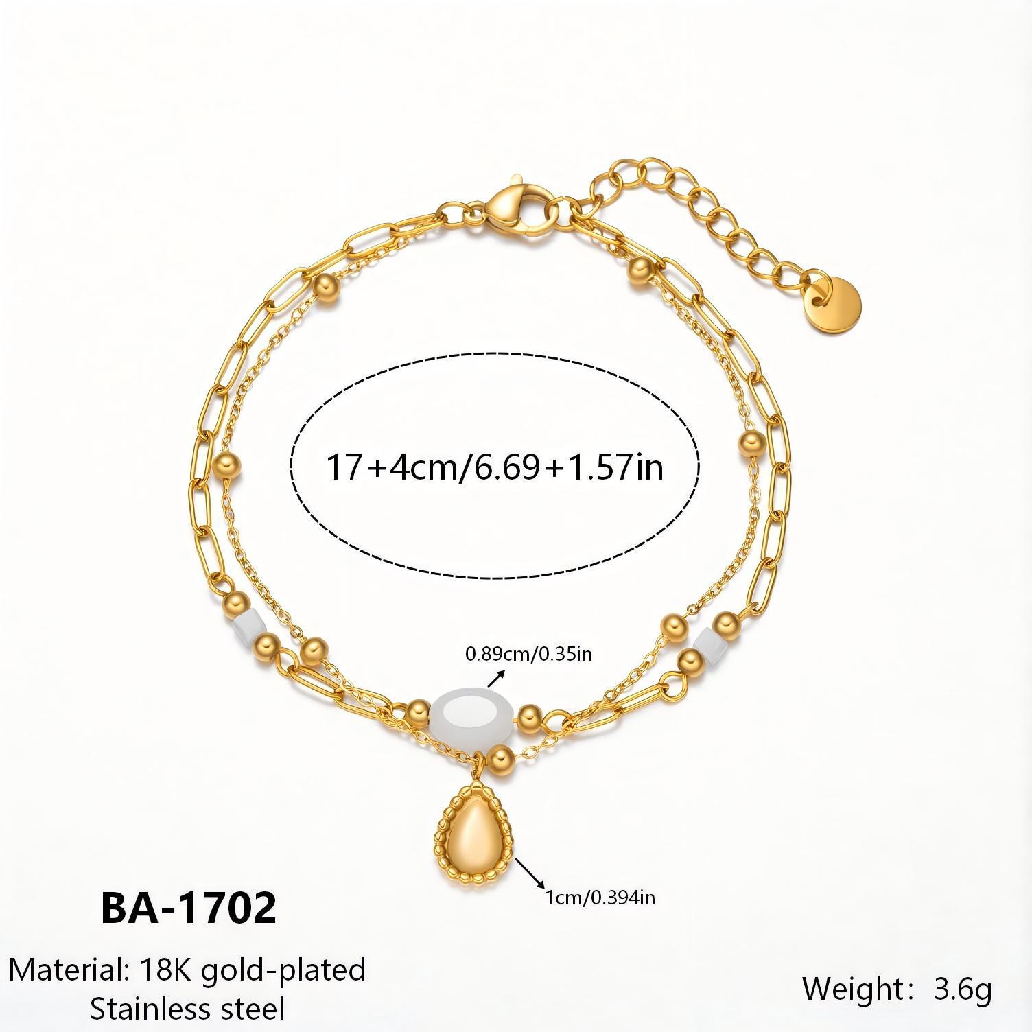European-American Luxury Stainless Steel Bracelet with Natural Stone Pendant 18K