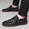 Men's hollow leather shoes men's 2025 summer soft-soled soft leather breathable lazy sandals hole shoes dad shoes