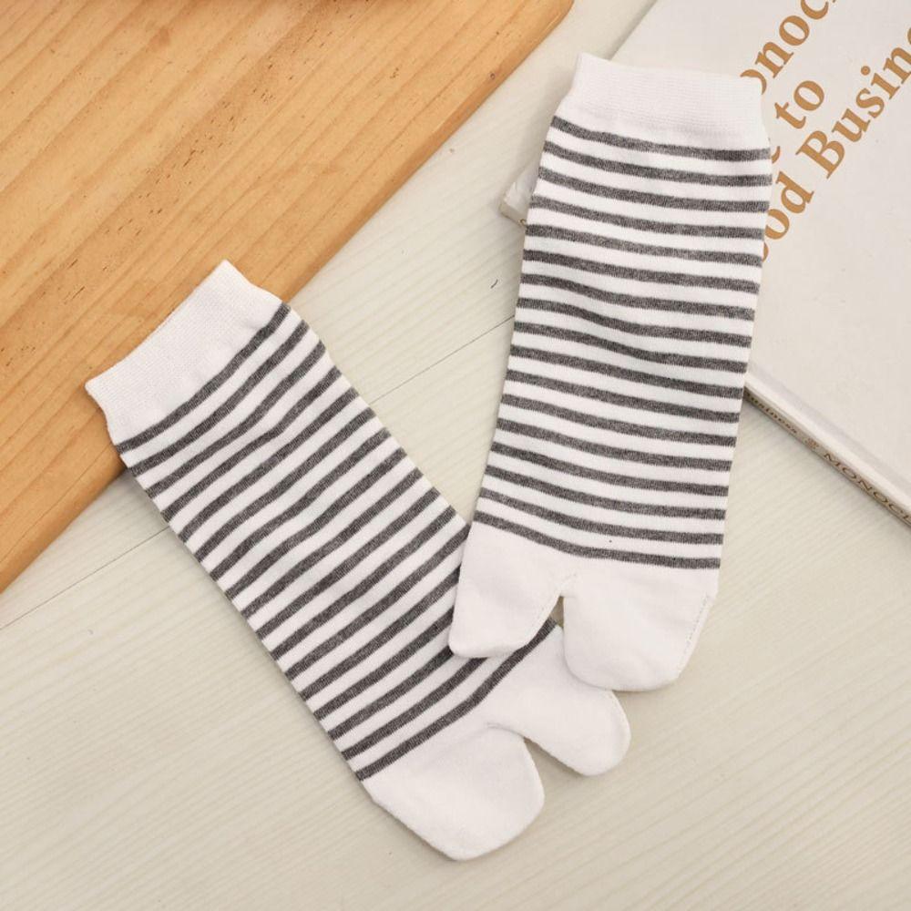 3Pairs Stripe Two Toe Tube Socks Breathable Toe Separator Socks Toe Short Calf Socks  Women