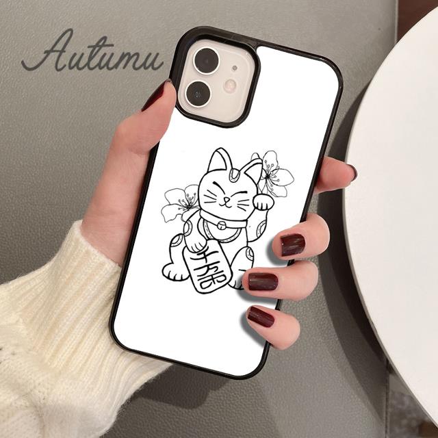 Urocze etui na telefon z kotem przynoszącym szczęście dla iPhone 11 12 13 14 Pro Max mini X XR XS SE 2020 5 6S 7 8 Plus Samsung Galaxy S21 S22 Cover shell